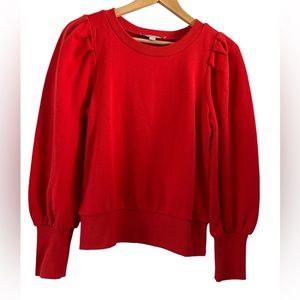LOFT Puff Sleeve Pullover Crewneck Sweatshirt in Red - XS